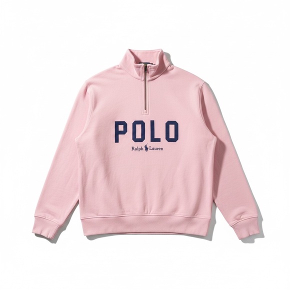 Polo Ralph Lauren Pink Quarter Zip Sweatshirt LOversized Logo Pullover Hoodie